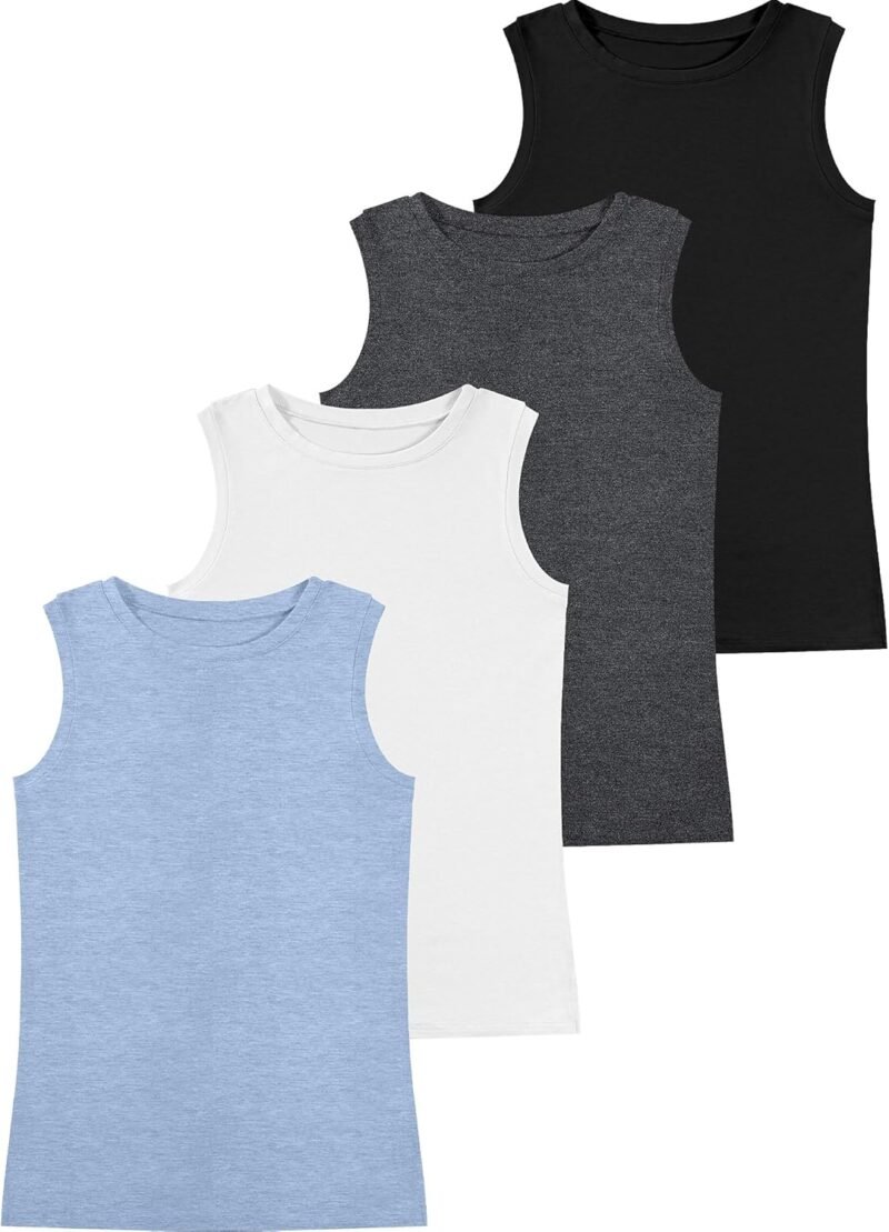 Ficerd 4 Pack Women's Sleeveless Tops, Casual Summer Loose Fit T Shirts Solid Color Tunic Tank Tops Ladies' Crew Neck Tee - Image 2