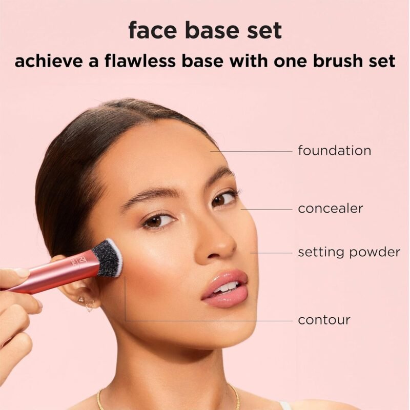 Real Techniques 4 Piece Face Base Makeup Brush Set, For Concealer, Foundation, Contour, & Setting Powder, Makeup Brushes For Blending & Buffing, & Sculpting, Travel Friendly, Gift Set, Cruelty-Free - Image 2