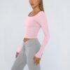 Trendy Queen Womens Long Sleeve Shirts Crop Tops Fall Fashion 2025 Square Neck Going Out Basics Tees Y2k Clothes - Image 3