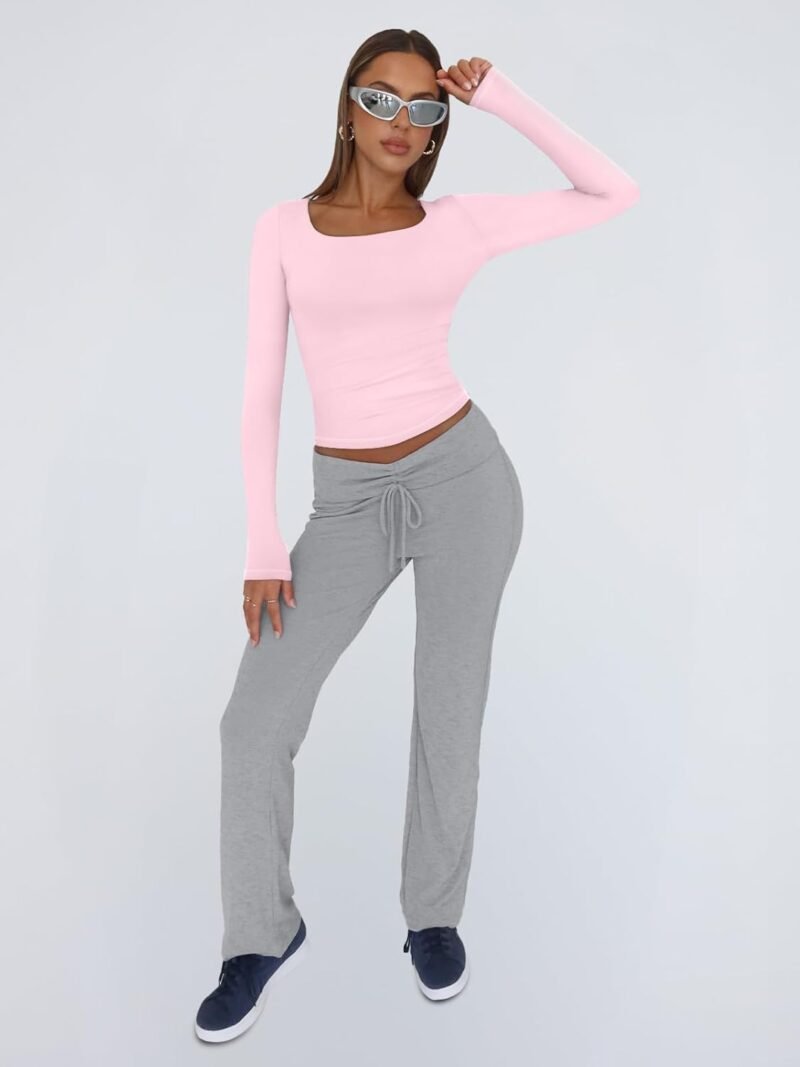 Trendy Queen Womens Long Sleeve Shirts Crop Tops Fall Fashion 2025 Square Neck Going Out Basics Tees Y2k Clothes - Image 5