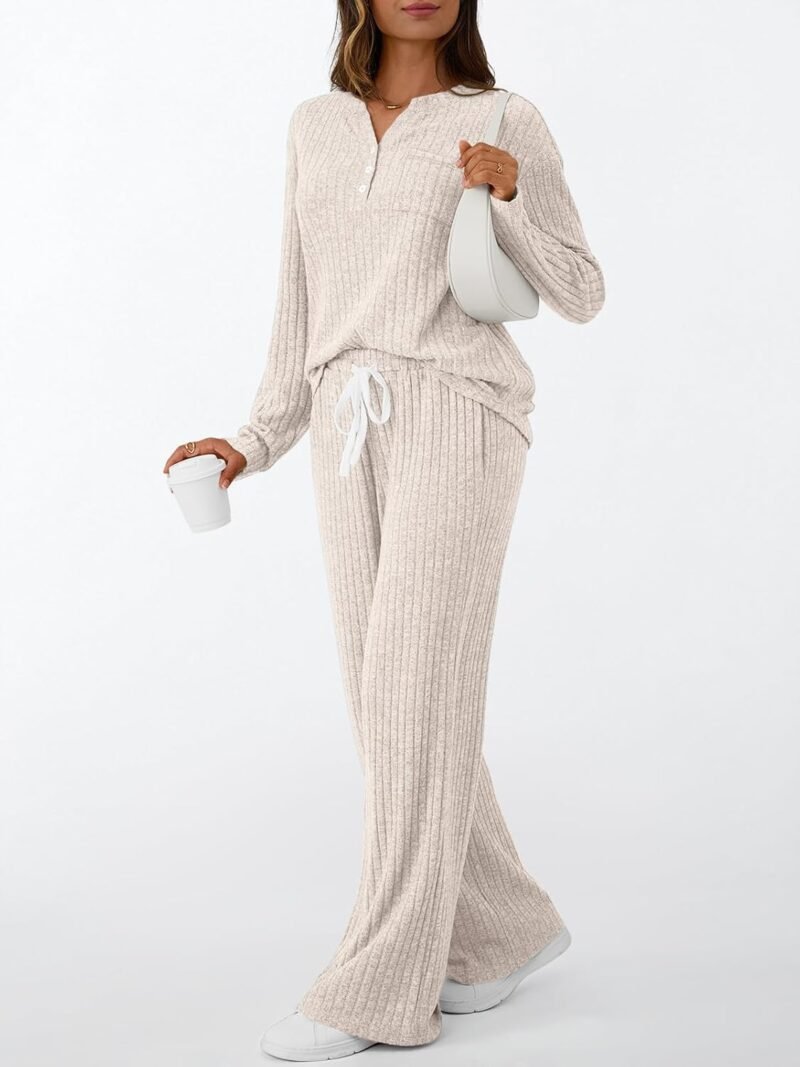 LILLUSORY Womens 2 Piece Lounge Sets Fall Outfits Henley Neck Sweater 2025 Matching Sweat Suits Comfy Pajamas Clothes Pockets - Image 3