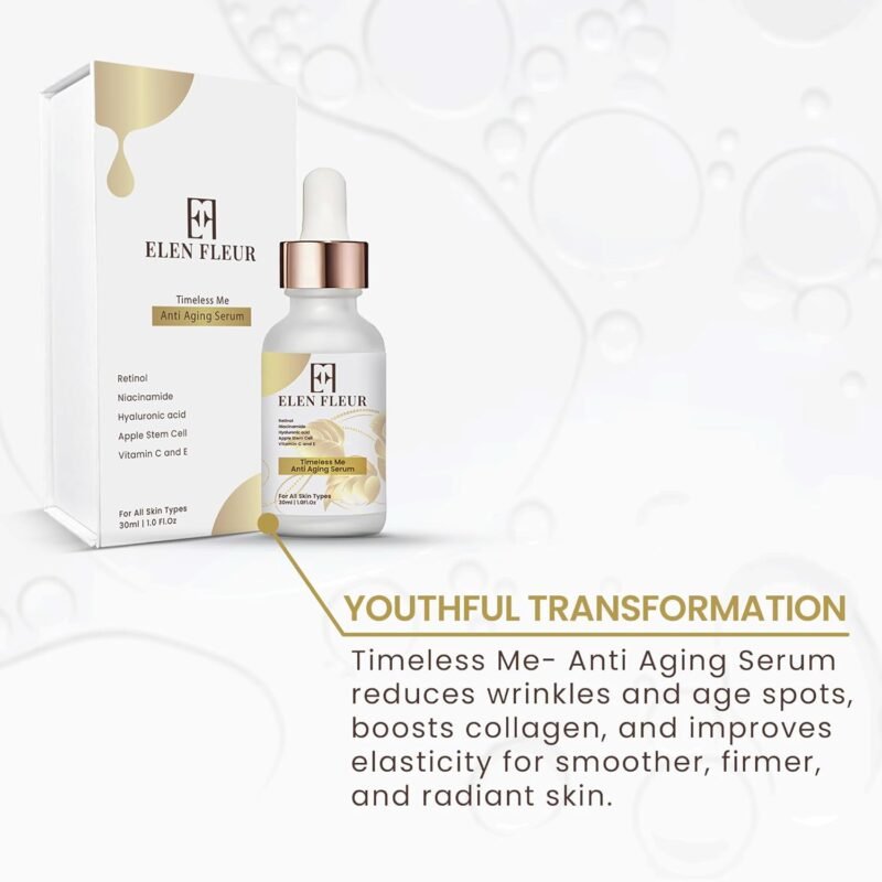 Timeless Me Anti Aging Serum, Retinol, Hyaluronic Acid, Niacinamide, Vitamin C & E, Apple Stem Cells, Hydrating Face Serum for Fine Lines and Uneven Tone, 1.0 FL Oz (30ml) - Image 5
