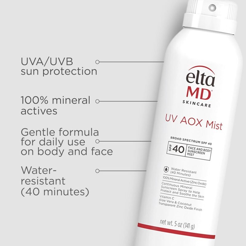 EltaMD UV AOX Mist Mineral Sunscreen Spray, SPF 40 Spray Sunscreen for Face and Body, Zinc Oxide Formula with Antioxidants, 5 oz Bottle (Pack of 2) - Image 2