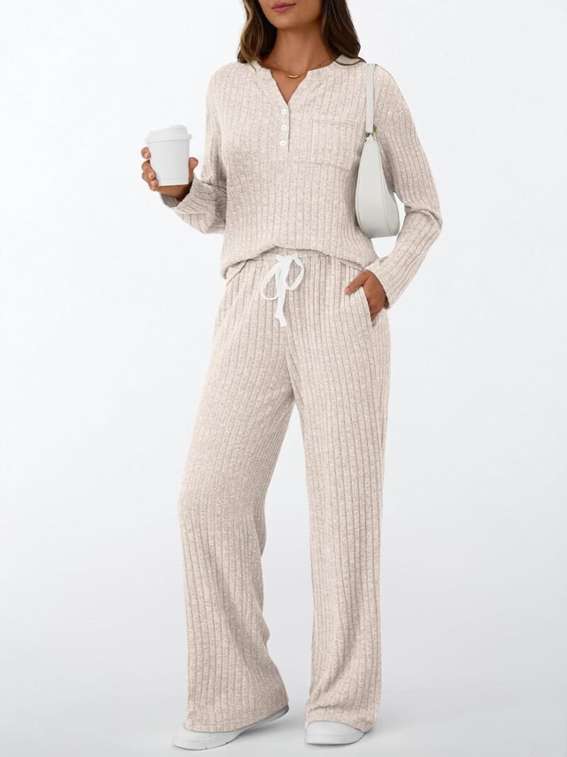 LILLUSORY Womens 2 Piece Lounge Sets Fall Outfits Henley Neck Sweater 2025 Matching Sweat Suits Comfy Pajamas Clothes Pockets - Image 2