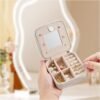 Mini Jewelry Travel Case,Small Jewelry Box,Traveling Jewelry Organizer,Portable Jewellery Storage Holder for Rings Earrings Necklace Bracelet Organizer,Boxes for Girls Women | White-Mirror - Image 2