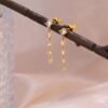 14K Gold Plated Butterfly Dangle Earrings for Women - Dainty, Trendy, Hypoallergenic CZ Drop Earrings - Simple Long Dangling Jewelry - Image 6
