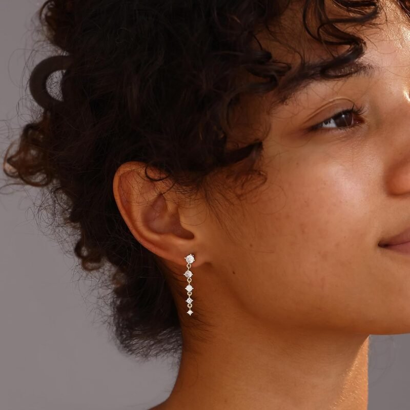 14K Gold Plated Butterfly Dangle Earrings for Women - Dainty, Trendy, Hypoallergenic CZ Drop Earrings - Simple Long Dangling Jewelry - Image 7