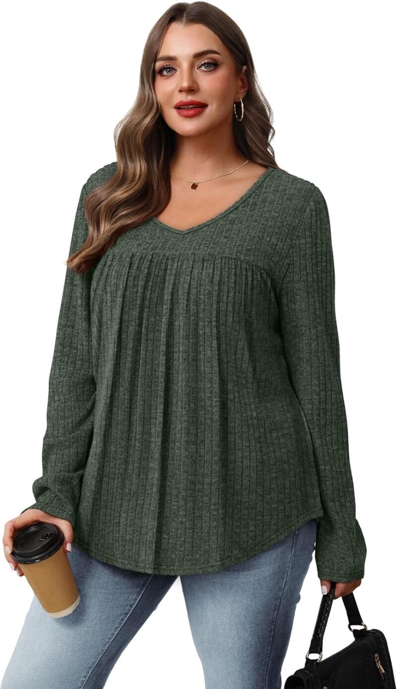 WIHOLL Long Sleeve Shirts for Women V Neck Lightweight Sweaters Casual Tunic Tops Outfits Fall Fashion Clothes 2025 - Image 3