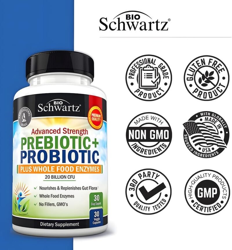 Advanced Prebiotics and Probiotics for Women & Men, Immune, Digestive & Gut Health with L. Reuteri, Inulin Fiber, Digestive Enzymes, Non-GMO, Gluten-Free, Dairy-Free, 30 Capsules - Image 7
