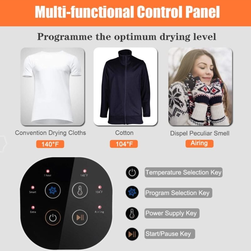 COSTWAY 1700W Electric Portable Clothes Dryer, 13.2 lbs Capacity Front Load Compact Tumble Laundry Dryer with Stainless Steel Tub, Easy Control Button Panel Downside for Variety Drying Mode, White - Image 2