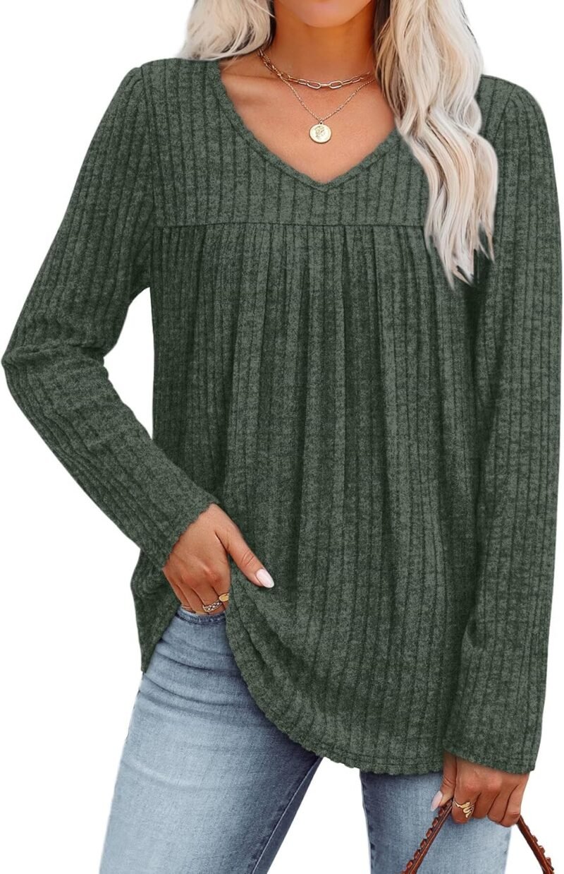 WIHOLL Long Sleeve Shirts for Women V Neck Lightweight Sweaters Casual Tunic Tops Outfits Fall Fashion Clothes 2025 - Image 2