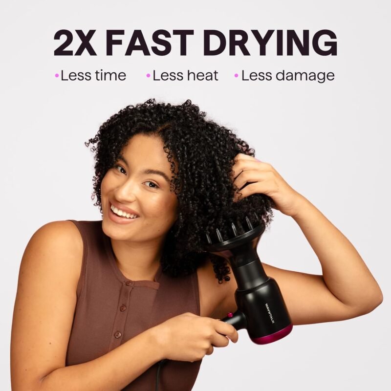 Wavytalk Hair Dryer with Diffuser, Blown Away Ionic Hair Dryer for Curly Hair with Comb, 1875W Fast Drying Blow Dryer with Ceramic Technology, 3 Attachments for All Hair Types, Light and Quiet, Black - Image 2